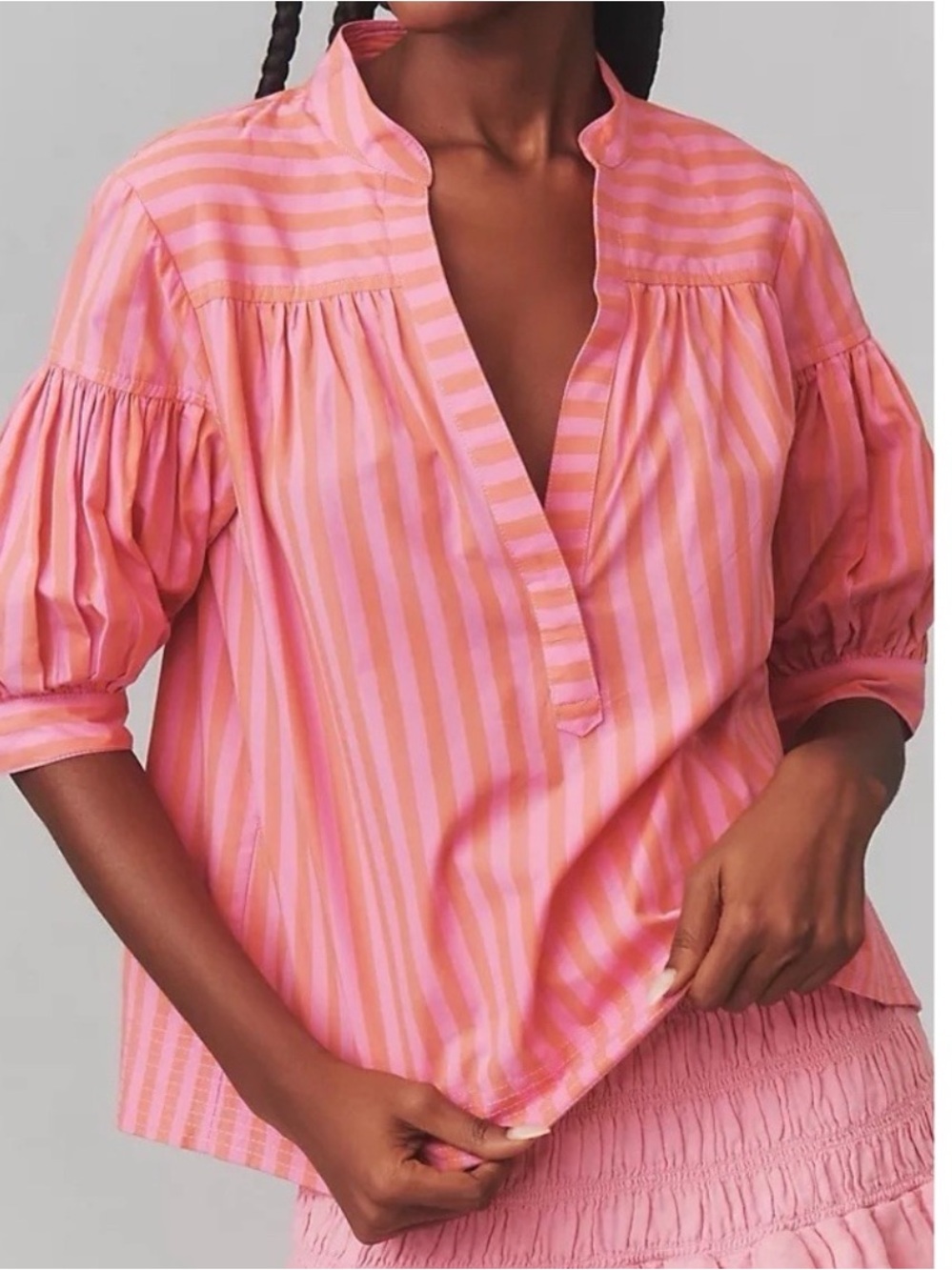 Anthropologie Darcey Striped Popover Swing Top Pink Orange Cotton Women's XXS